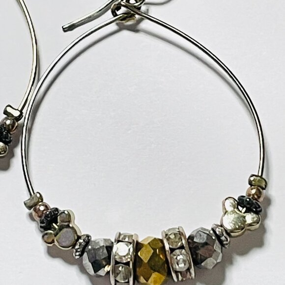 Disney Mickey Mouse Charm Hoop Earrings Gold Tone Beaded Drop - Picture 3 of 11